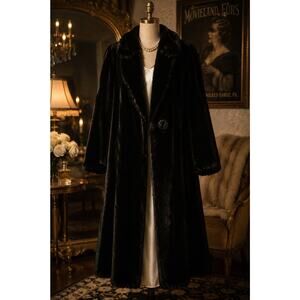 Vintage Black Fur Seal Coat Long Luxe Fur Coat Hollywood Glam Opera Coat Medium